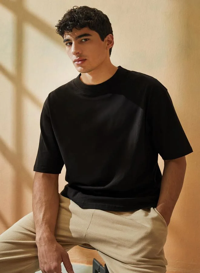 Styli Men Oversized Mock Neck T-Shirt